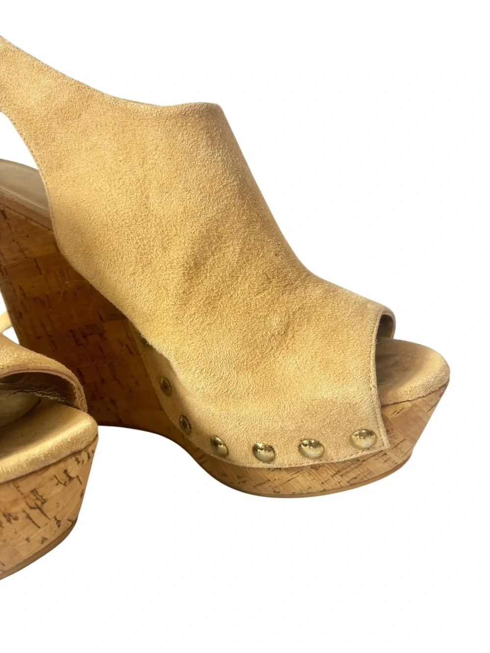 Steward Weitzman Women’s Tan Suede Cork Wedge Platform Mule Heels 9.5 - Picture 5 of 8